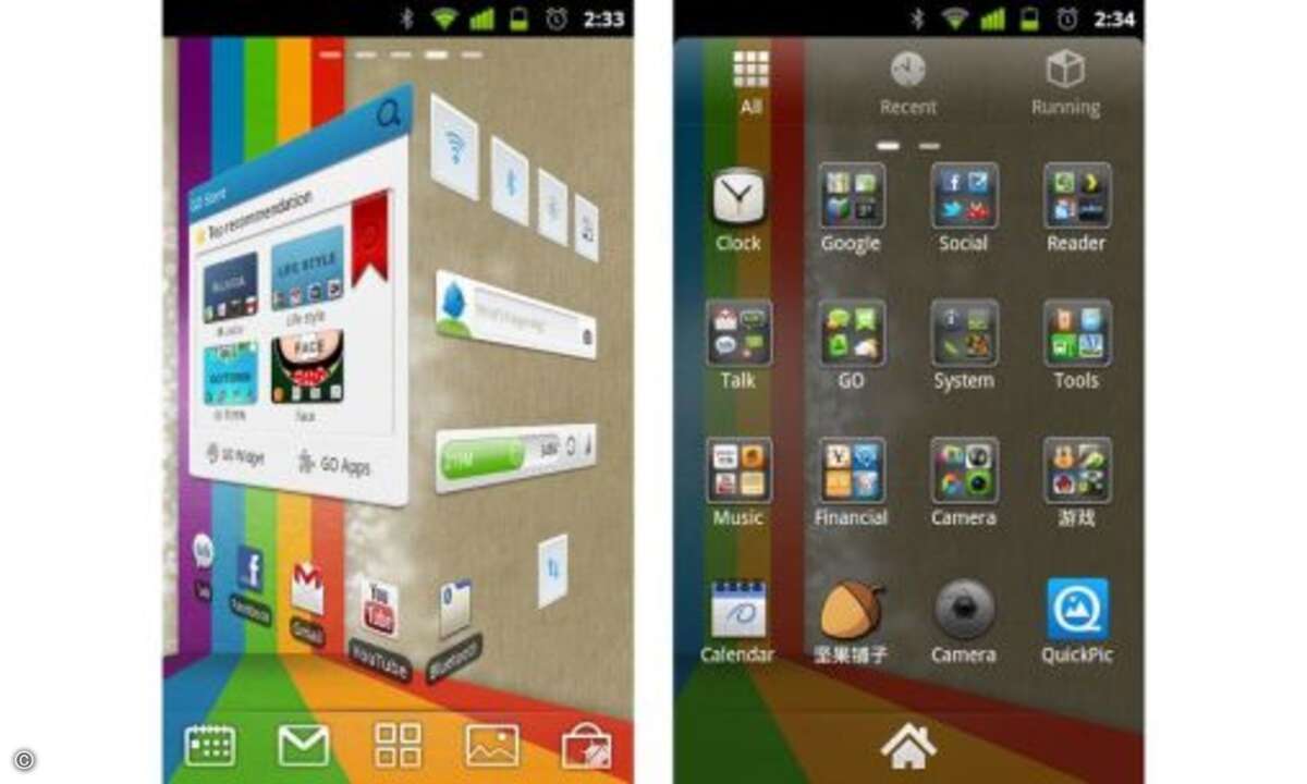 GO Launcher
Während man bei den meisten anderen Oberflächen auf sieben Homescreens beschränkt bleibt, kann man beim GO Launcher unendlich viele einrichten.
© Anbieter
