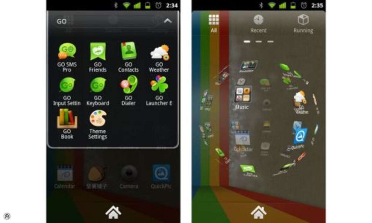 Der Launcher bringt auch eigene Widgets mit. Weitere lassen sich kostenlos aus dem Android Market laden. © Anbieter