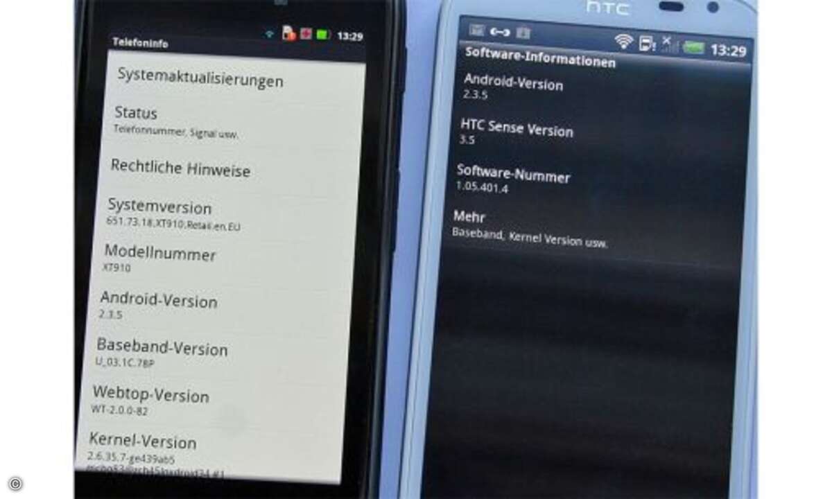 System und Oberfläche
Auf beiden Smartphones ist Android 2.3 Gingerbread mit einer vom Hersteller angepassten Benutzeroberfläche installiert. Bei HTC heißt sie Sense, bei Motorola ist es Motoblur.
© connect