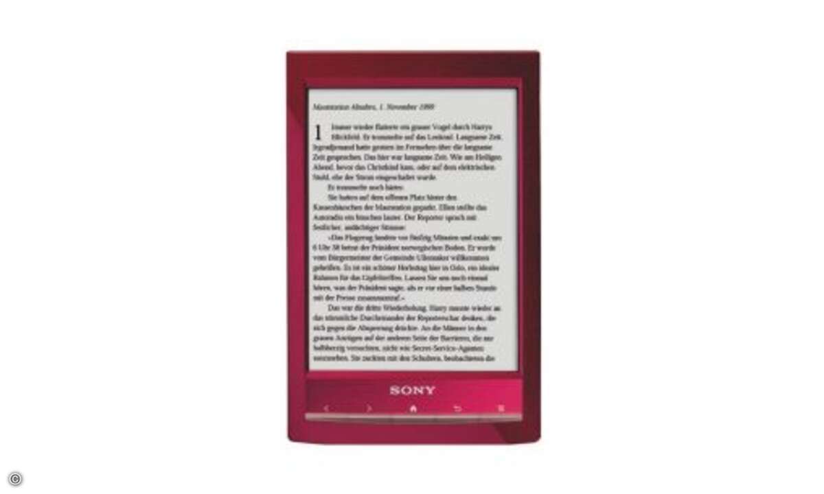 Sony Reader Wi-Fi Sonys Reader verfügt über einen rasch reagierenden Touchscreen, hält aber erfreulicherweise für die Navigation mechanische Tasten zur Verfügung. Darüber lässt sich das übersichtliche Home-Menü starten und die einzelnen Medien aus d