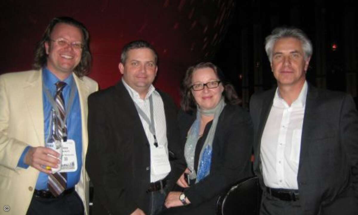 Sepp Lausch und Sascha Depoi (beide Juniper) mit Stephanie Kueppers und Andreas Bossard (beide IBM)