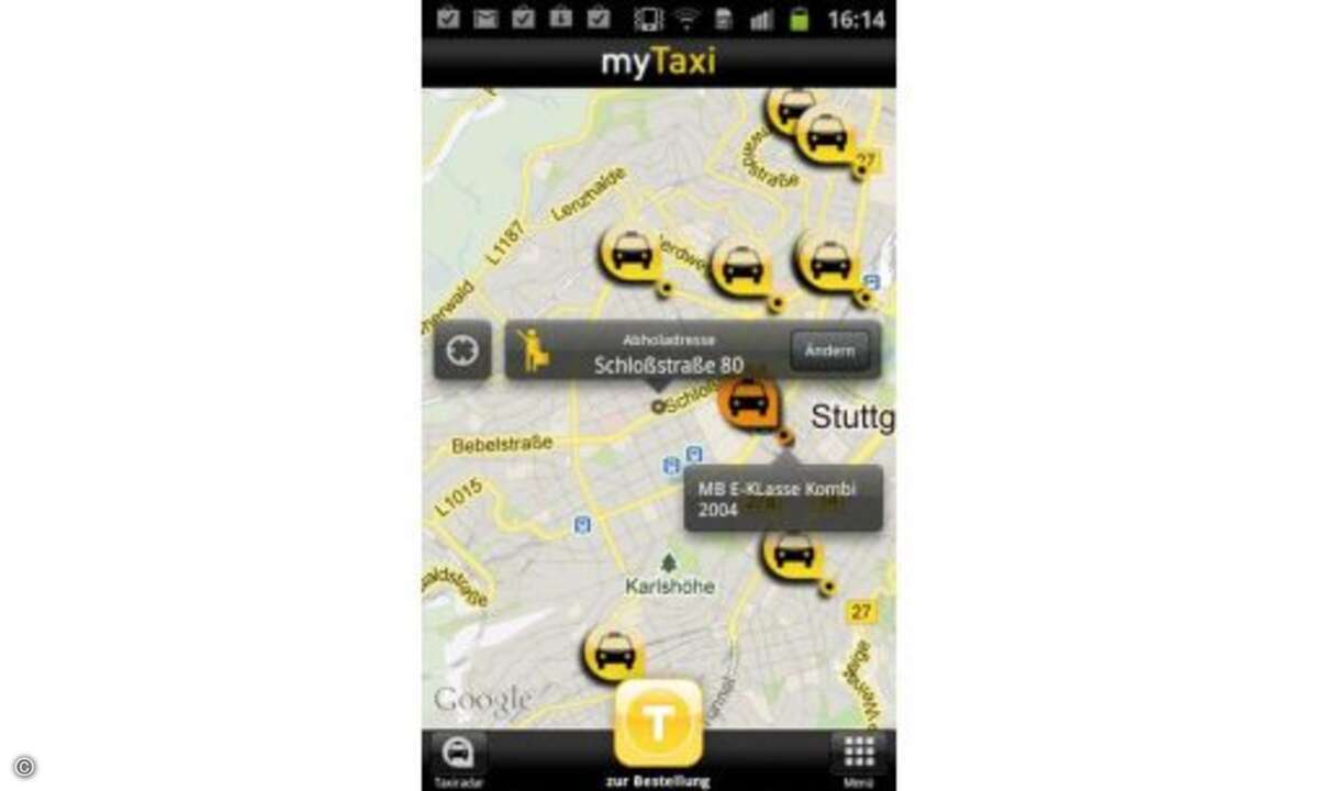 My Taxi  Den Anruf in der Taxizentrale kann man sich sparen: MyTaxi lokalisiert den Standort und zeigt alle verfügbaren Taxis in der Nähe an. Nachdem man sich Infos und Bewertungen zum Fahrer angeschaut hat und diverse Bestelloptionen wie beispielswe