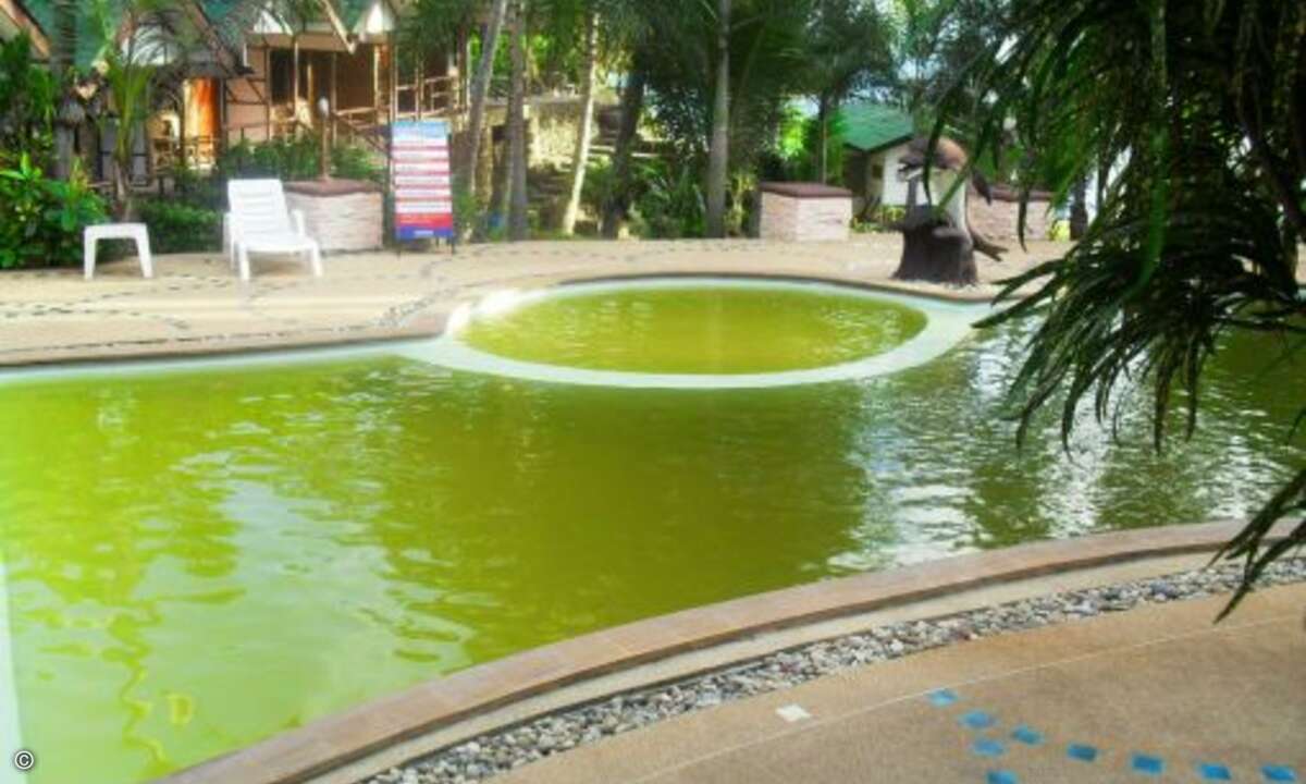 ... Bei Sonne satt und heißen Temperaturen lässt es sich in Thailand herrlich entspannen. Allerdings nicht in diesem Pool! Das sonst türkis-blaue Wasser ist abgestanden und grün. (Foto: HolidayCheck.de)