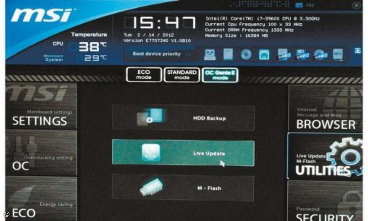 MSI Big Bang XPowr II: Wenn vorher unter Windows ein Treiber auf der Festplatte installiert wurde, dann bekommt man direkt aus dem UEFI-Set einen Internetzugang.  © Hersteller/Archiv