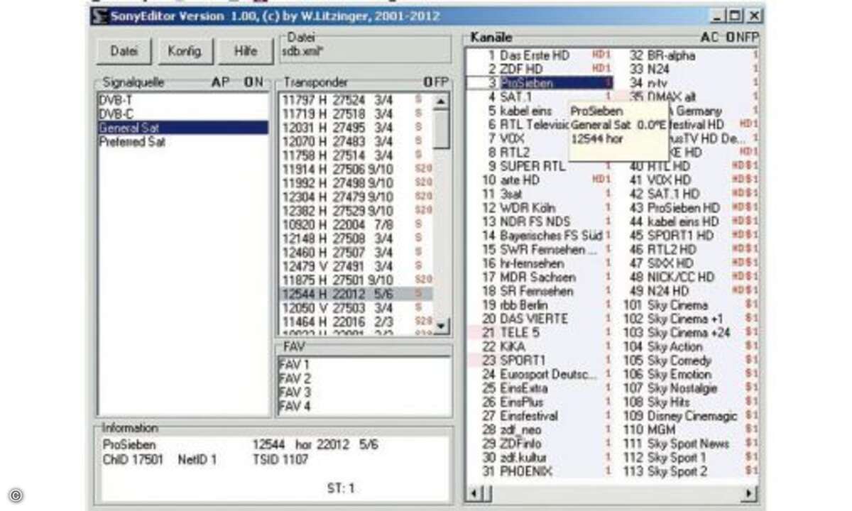 Ab sofort stellt Sony die PC-Software Sony Editor kostenlos unter www.sony.de/service zum Download bereit. Schnell lassen sich Senderlisten mit ihren Tausenden Satellitenprogrammen am TV auf einen USB-Stick exportieren, am PC bearbeiten und wieder ei