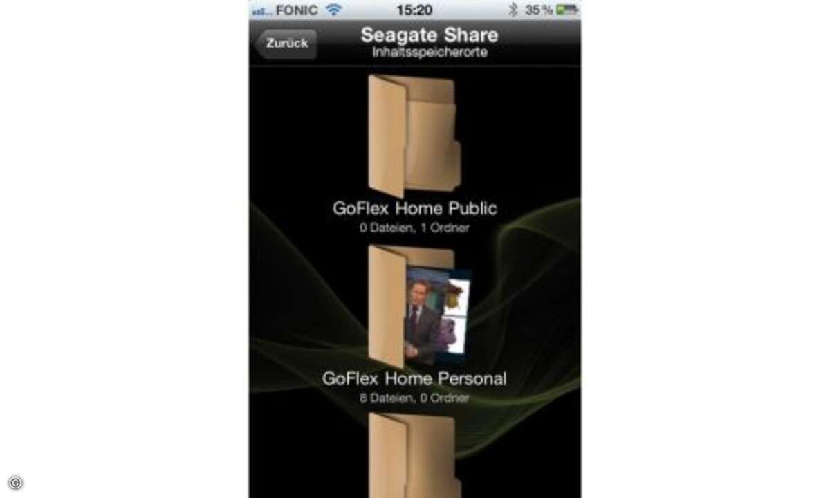 Die Konfiguration erledigt die Seagate-Software vollautomatisch: Ein korrekt eingerichtetes Netzwerk vorausgesetzt, verbindet sich die Goflex Home beim ersten Start via Internet mit den Seagate-Servern und konfiguriert Netzwerk, Login-Daten und den F