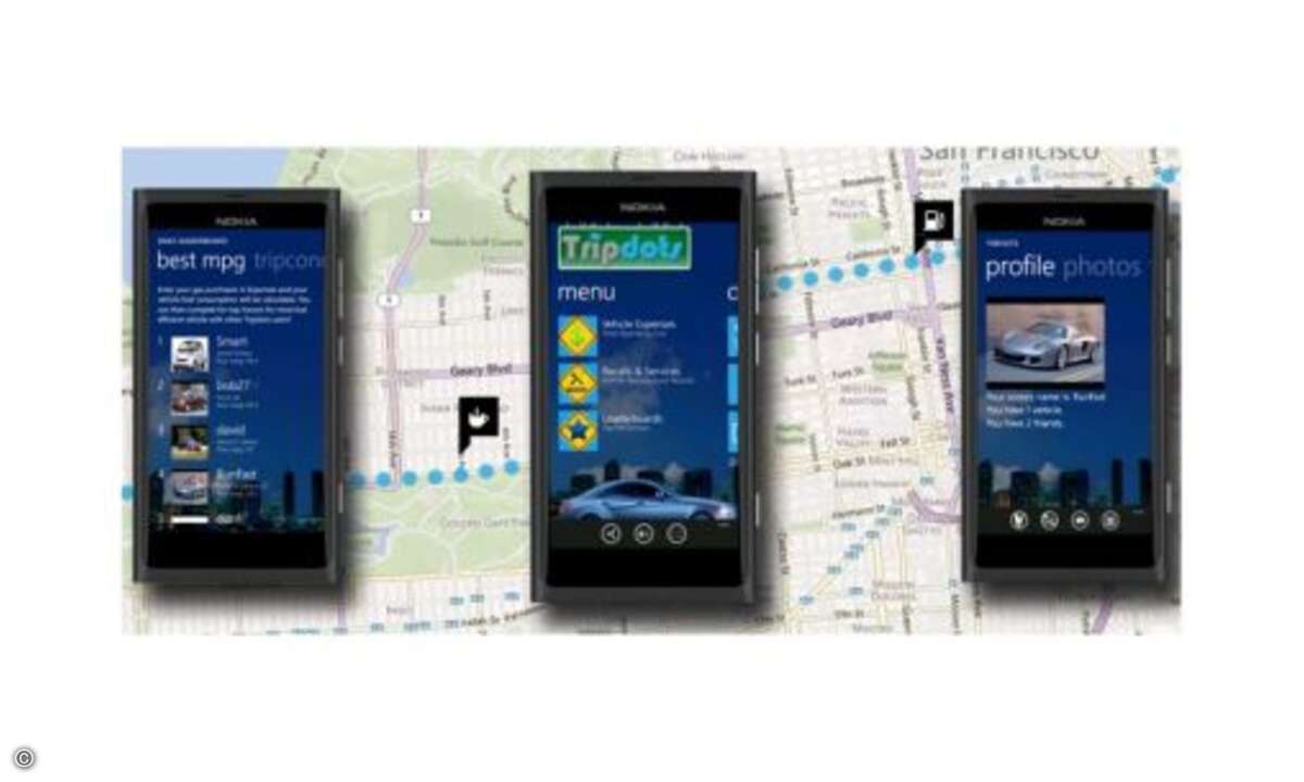Tripdots Die App für alle Autoliebhaber. Sie könnnen damit ihr Fahrbverhalten optimieren, die gefahrenen Kilometer aufzeichnen und sich erinnern lassen, wenn der nächste Ölwechsel ansteht. In den ersten drei Monaten ist die App nur für Lumias erhält