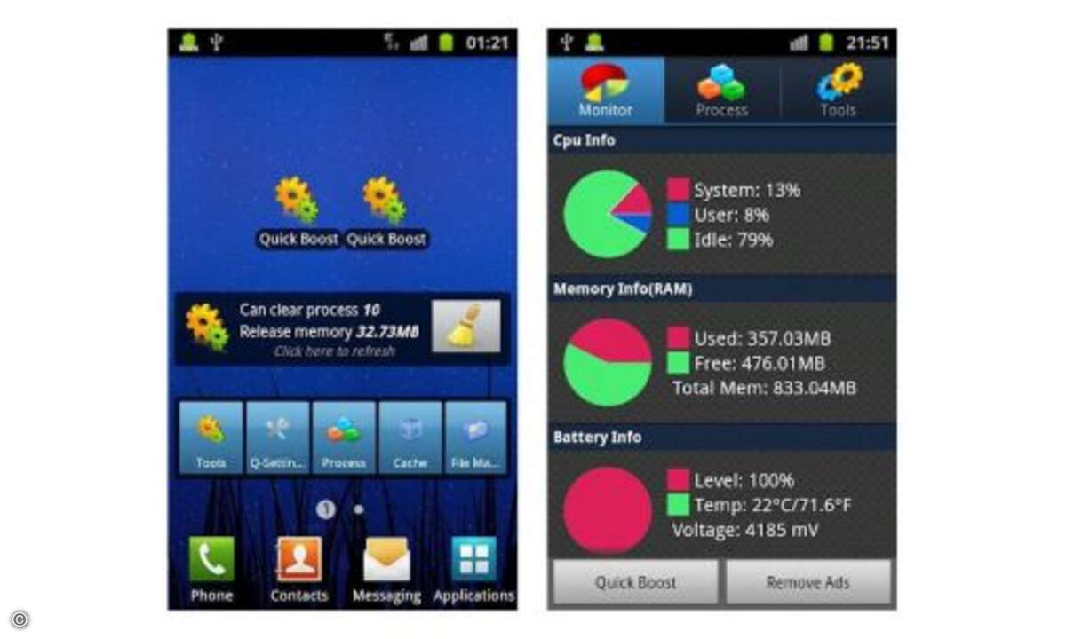 Android Assistant: Die kostenlose App hält, was der Name verspricht. Geboten werden insgesamt 18 praktische Funktionen, etwa ein Task Manager, eine System-Übersicht (Hardware, Sensoren, Software-Versionen) und unzählige Widgets, die einen schnellen Z