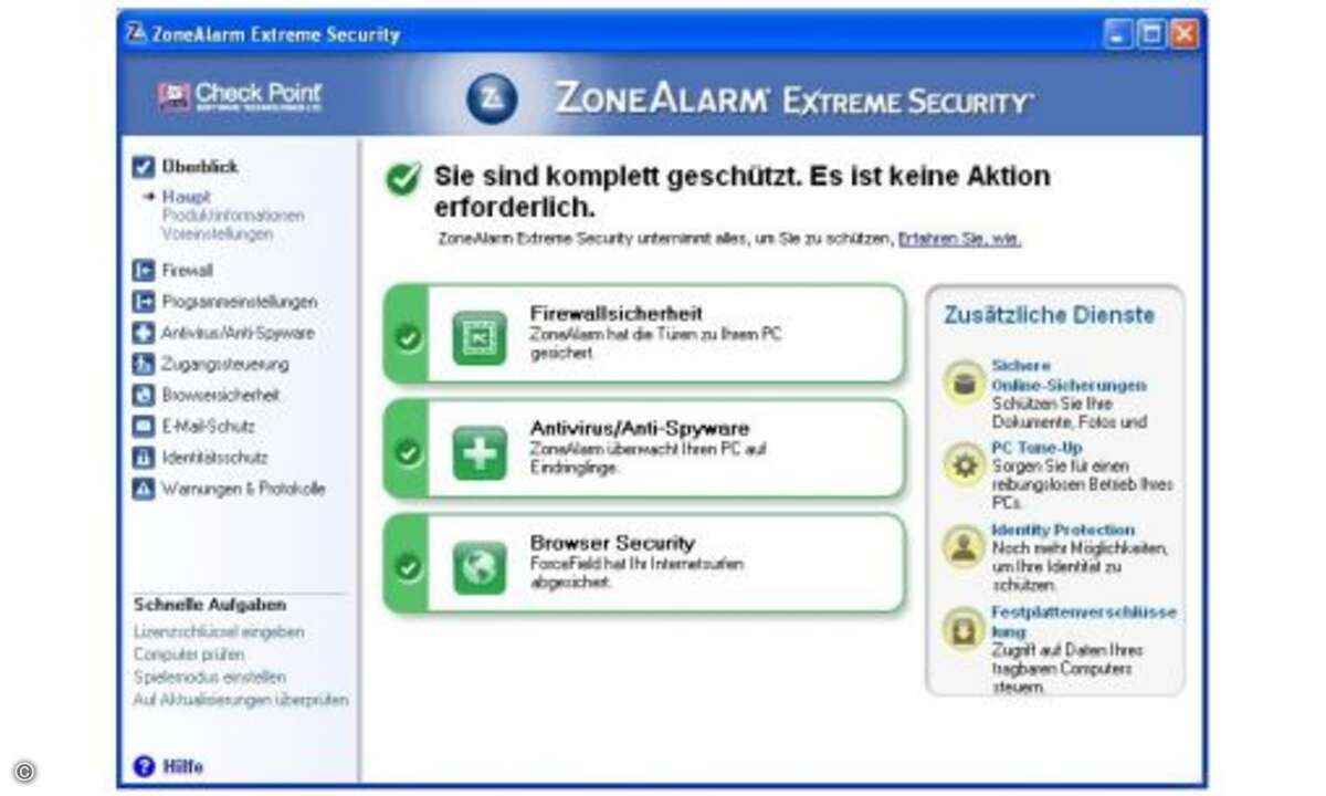 ZoneAlarm bietet eine Firewall zum Schutz gegen Angriffe von außen (aus dem Internet) auf Ihren PC. Angriffe können mit ZoneAlarm blockiert und mit IP-Adresse des Angreifers protokolliert werden, auf Wunsch kann auch versucht werden, den Angreifer zu