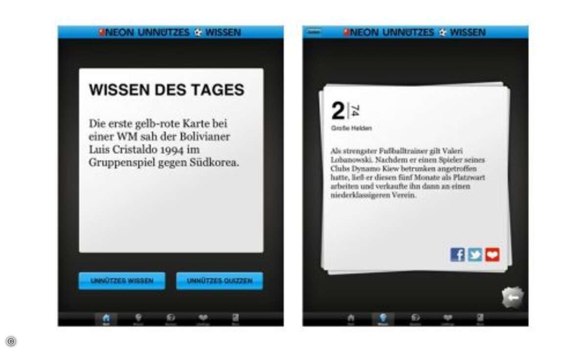 Wer passend zur EM als Fußball-Experte Eindruck schinden will, der auf alle Fragen die passende Antwort hat, sollte diese App installieren. Für Android und iOS, jeweils 1,59 Euro. © Anbieter