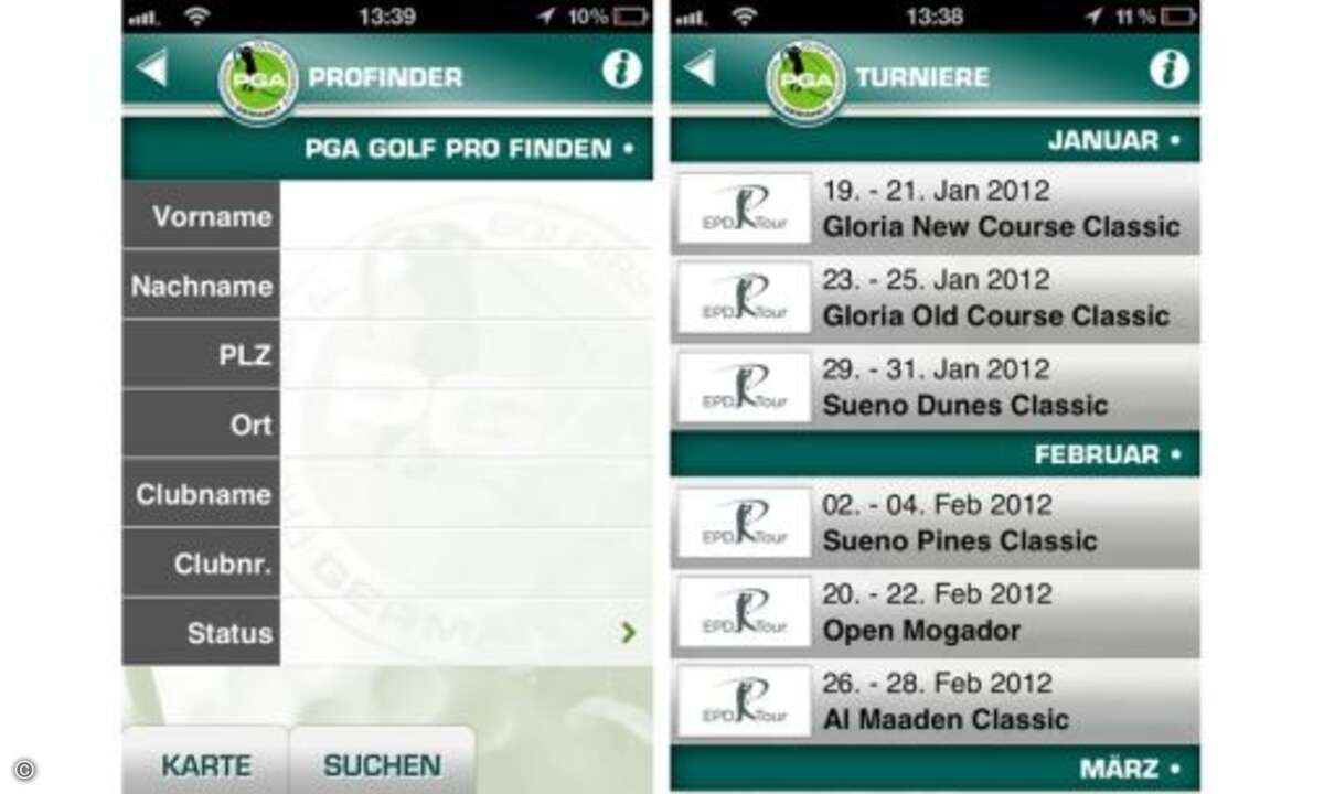 Zum einen informiert Sie die App über die aktuellen Ergebnisse der Professionals bei den von der PGA of Germany veranstalteten Turnieren. Zum anderen erhalten Sie Ergebnislisten inklusive Einzelscores und Rundenstatistiken. © Anbieter