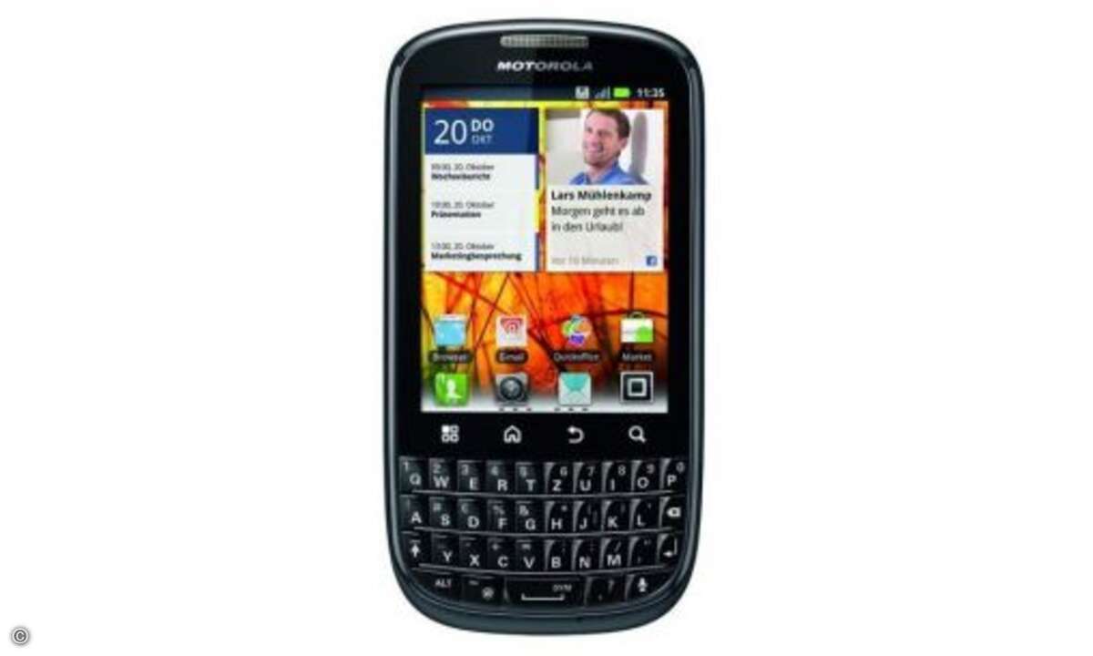Platz 2: Motorola Pro+

Ein Business-Smartphone mit Android? Die passenden Apps machen's möglich. Motorola hat beim Pro+ Quickoffice und GoToMeeting, einen Dateibrowser sowie Verschlüsselungsoptionen vorinstalliert. Die gute Tastatur macht flotte T