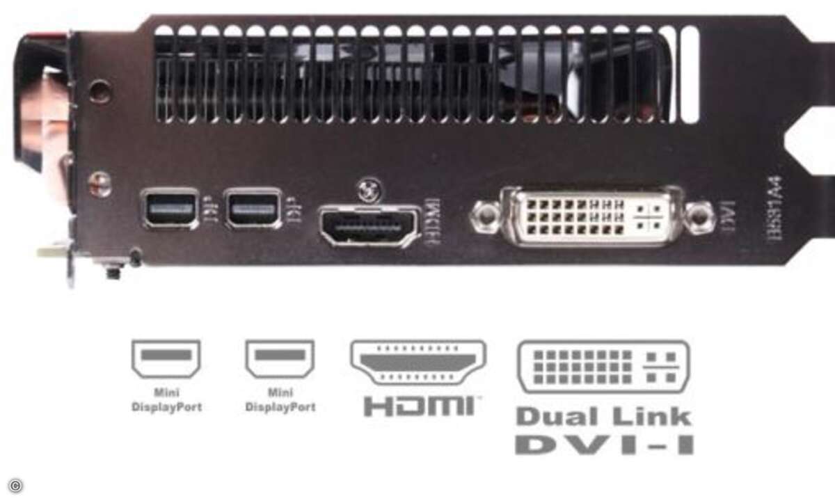 Die verschiedenen Anschlüsse der »Radeon HD 7870XT« bieten Multi-Monitoring für bis zu sechs Displays. (Bild: Club 3D)