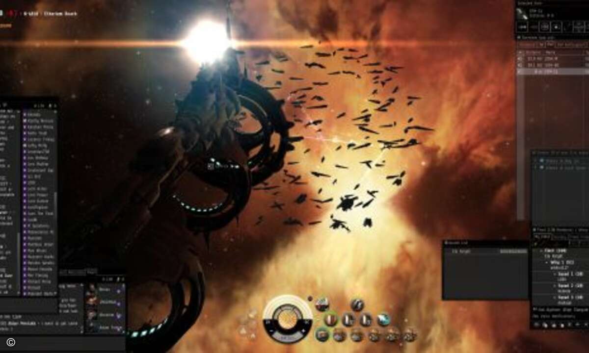 Wenn ein Titan in Not ist, sammeln sich innerhalb von Minuten Flottenverbände beider Seiten. (Bild: CRN Screenshot/CCP)