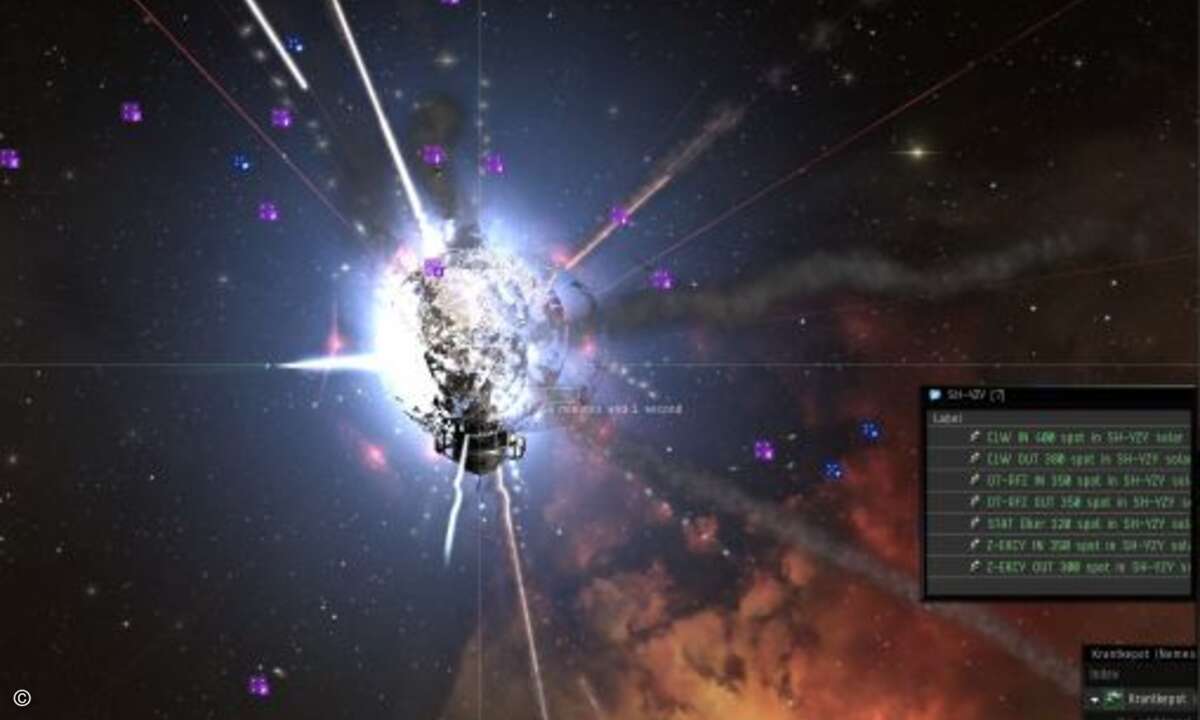 Mit vereinter Feuerkraft sind Schiffe binnen Sekunden pulverisiert, Stationen und andere Gebäude brauchen etwas länger. (Bild: CRN Screenshot/CCP)