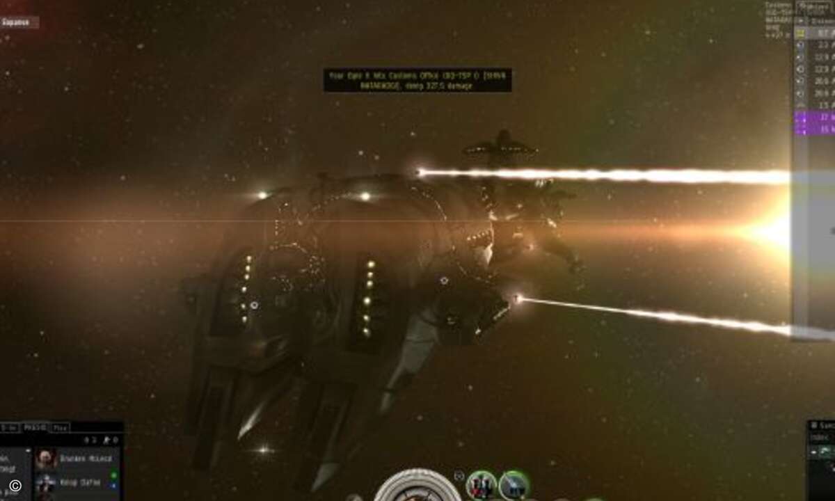 So schön es ist, den eigenen Waffen gemütlich beim Feuern zuzusehen (Lagerfeuer 2.0)... (Bild: CRN Screenshot/CCP)