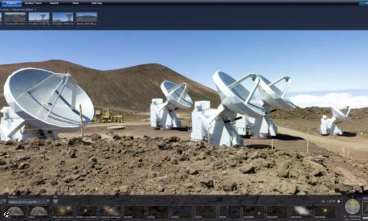 Der Nutzer kann zwischen etlichen terrestrischen Teleskopen und weiteren Quellen aus der Raumfahrt wählen.