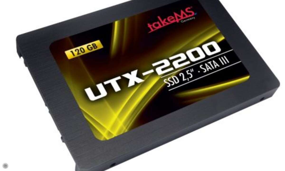 TakeMS UTX-2200
Schnittstelle: SAS (6Gb/s)
Formfaktor: 2,5 Zoll
Verfügbare Kapazitäten: 60, 120, 240 und 480 GByte
Garantie: Drei Jahre (Foto: TakeMS)