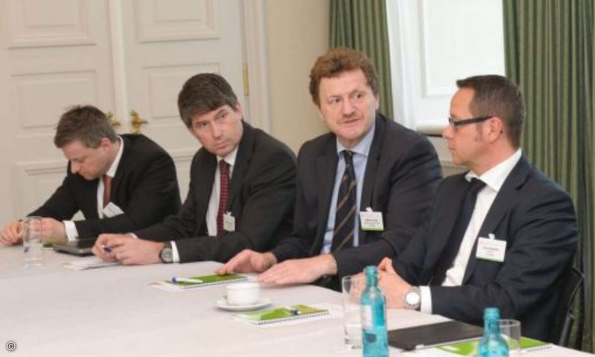 Stephan Mühlemann, Dell, Daniel Stadelmann, We Do IT, Hellfried Lohse, Interface Systems und Joerg Eilenstein, TIM (von links) beim Dell Roundtable (Bild: Dell)