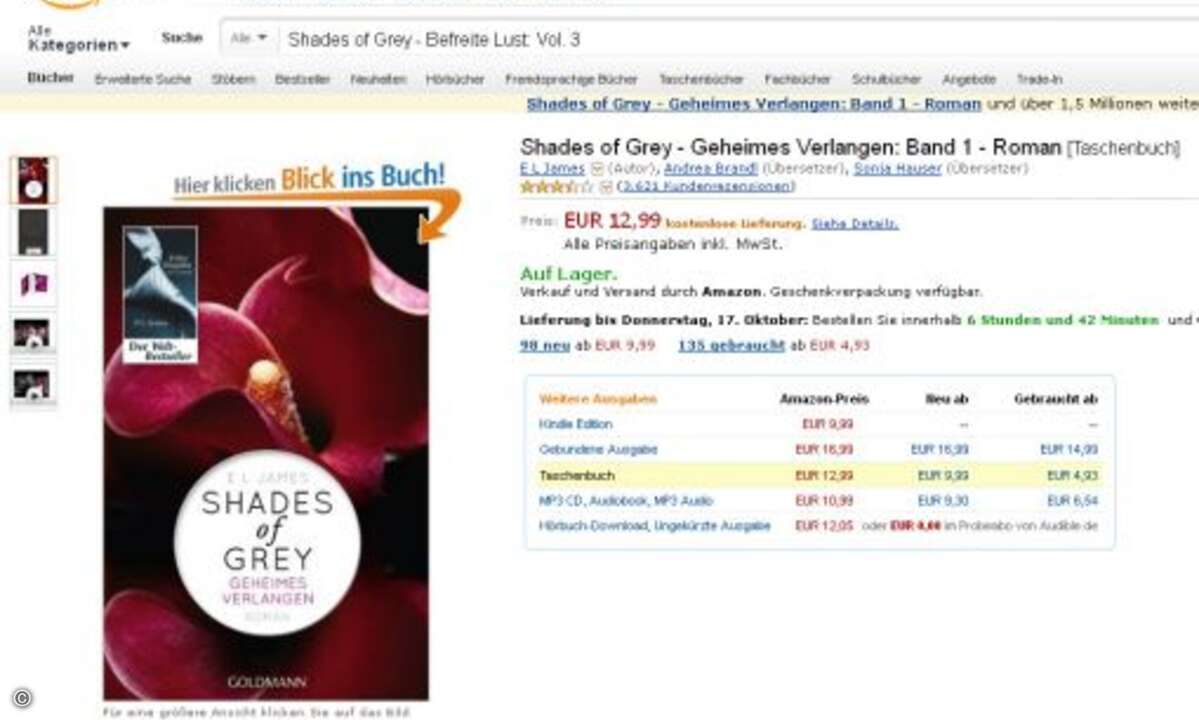 Verkaufsrang 12: Shades of Grey - Geheimes Verlangen (Bild: Screenshot Amazon.de)