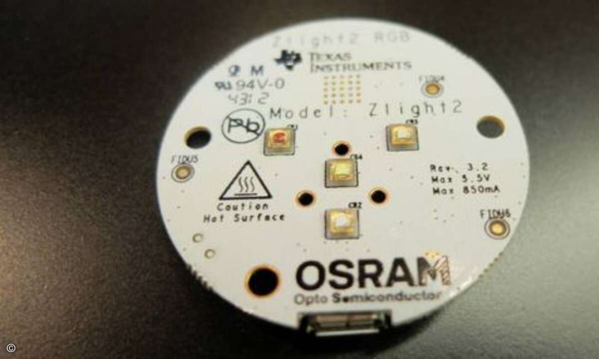 Die LED-Module im Demonstrator haben LEDs in den Farben rot, grün, gelb und blau und werden über ZigBee gesteuert. (Bild: elektroniknet.de)