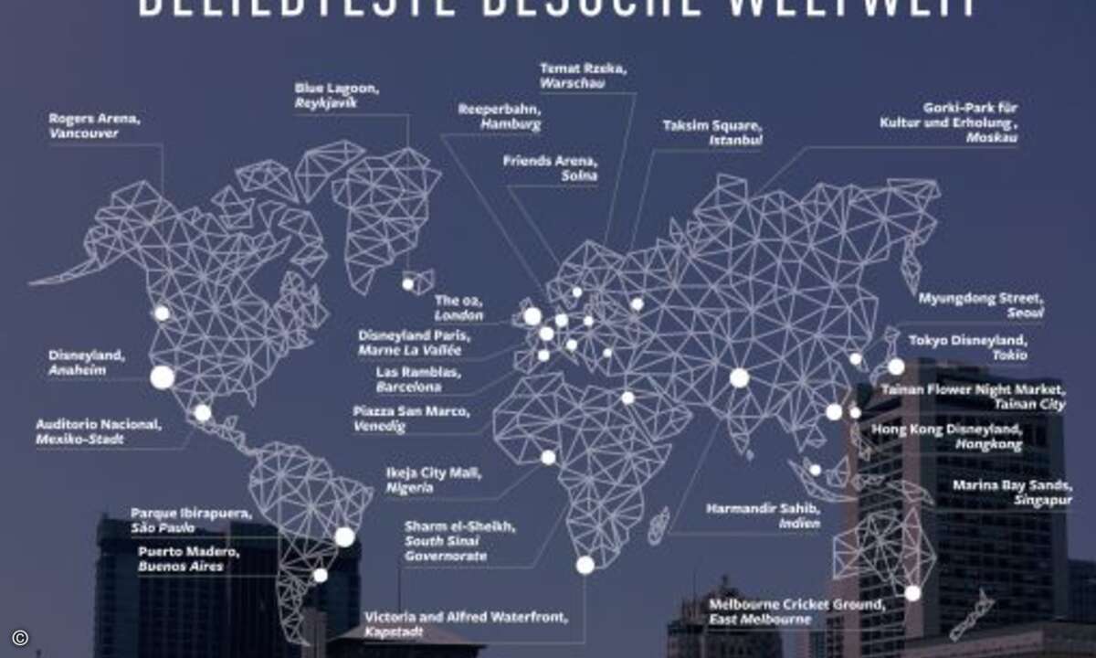 Die beliebtesten Reiseorte der Facebook-Nutzer liegen über die ganze Welt verstreut. (Grafik: Facebook)