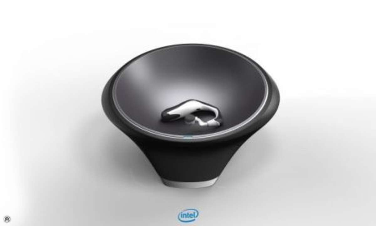 Das Headset lädet über eine Wireless-Schale (Foto: Intel)