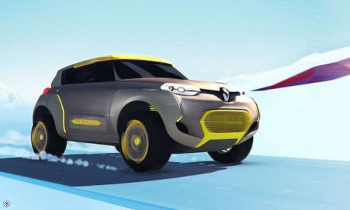 Bullige Kotflügel und Seitenschutzleisten geben dem in Indien vorgestellten Konzeptfahrzeug Renault Kwid Concept das robuste Erscheinungsbild eines Offroaders. Auf den ersten Blick sieht man dem Fahrzeug seine Besonderheiten nicht an. Doch ... (Bild: