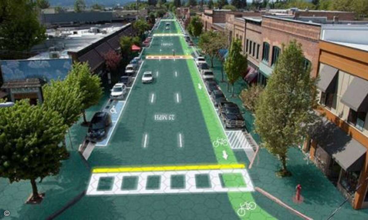 So könnte Sandpoint, Idaho, der Standort von Solar Roadways, mit Solarzellen gepflasterten Straßen aussehen (Bild: Solar Roadways)