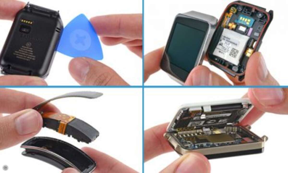 Gemeinsam ist den Smartwatches von Samsung und LG auch, dass sie sich recht mühelos öffnen lassen. Die Gehäuse sind lediglich mit standardmäßigen T5 Torx-Schrauben gesichert, was das Eindringen erleichtert. Allein die Gear Fit kommt ohne Schrauben da