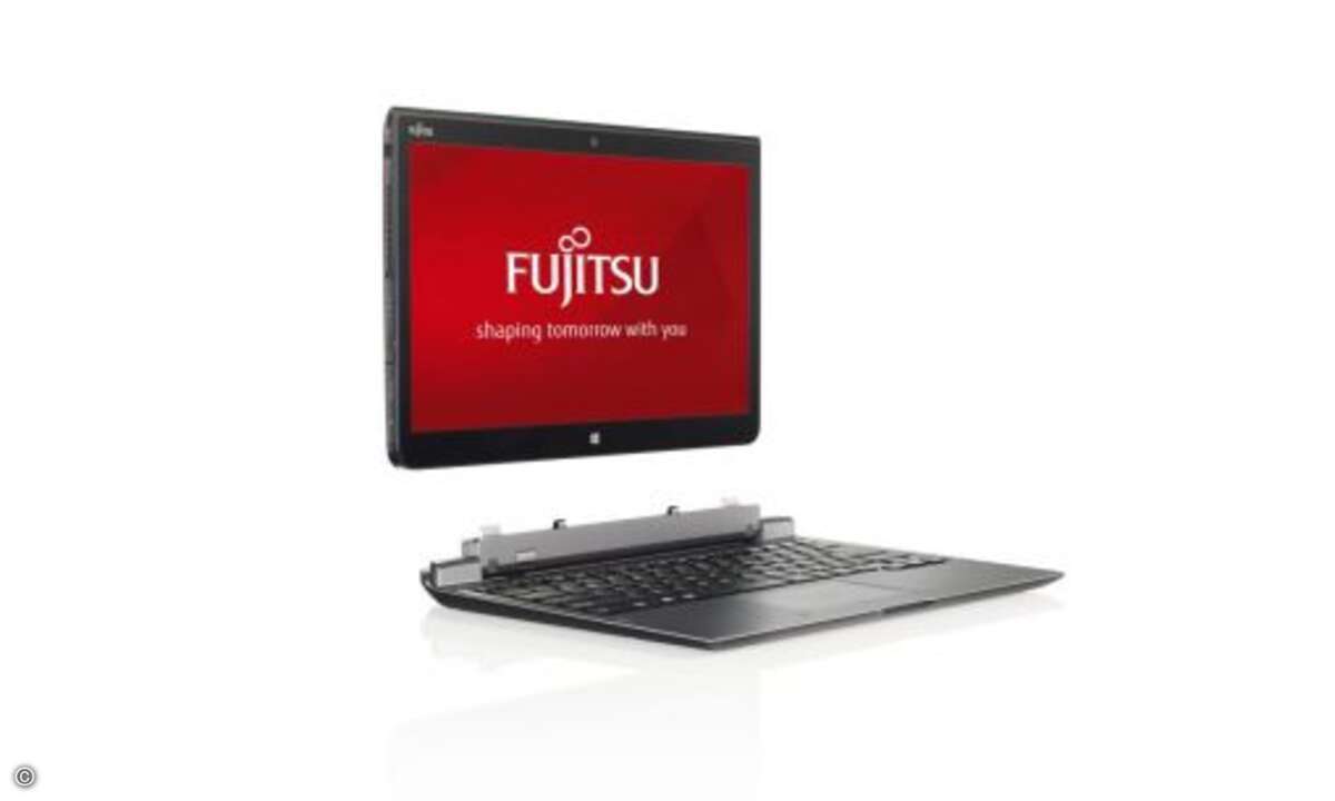 Mit dem anklickbareren Keyboard wird der Fujitsu »Stylistic Q775« zu einem vollwertigen Notebook (Foto: Fujitsu)