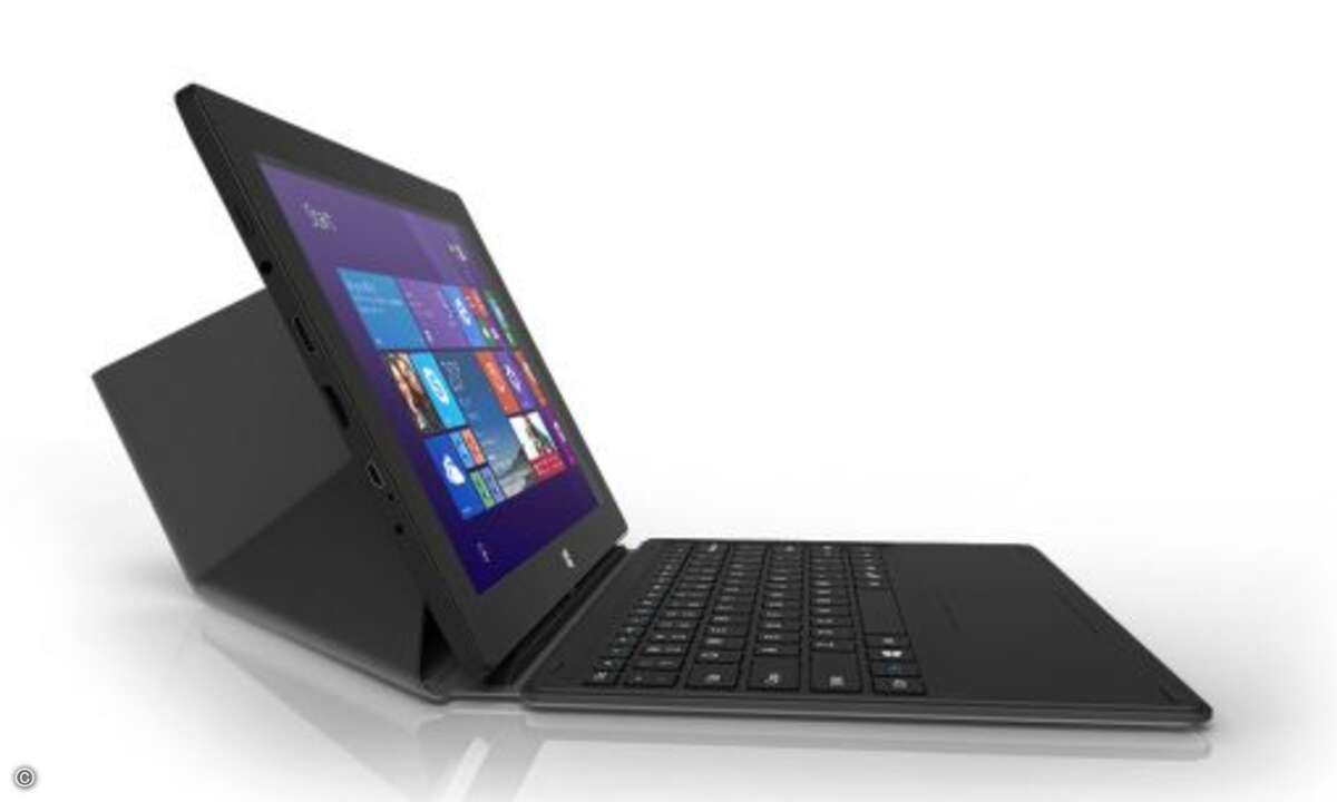 Bluechip hat zum CRN Club ein T10-E1 Convertible Tablet mit Intel Atom-Prozessor, 64 GByte-SSD und Windows 8.1 im Gepäck. Das richtige Gerät für daheim und unterwegs (Foto: Bluechip)