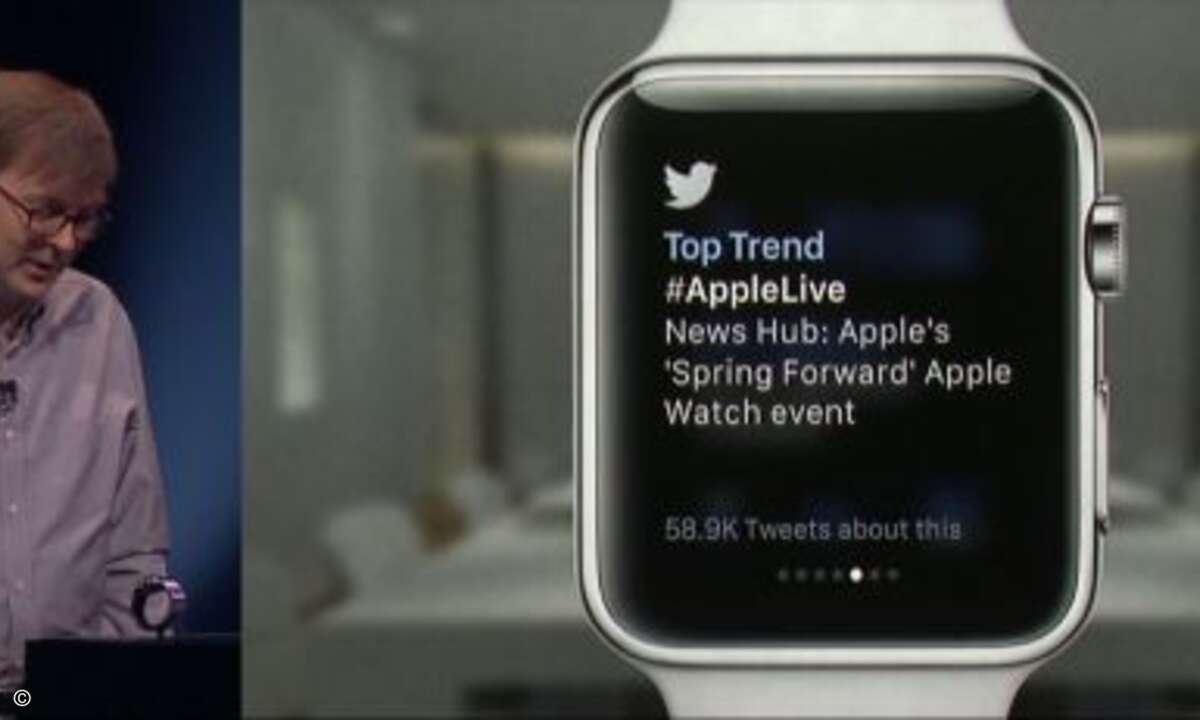 Notificiations (wie hier Twitter) werden auf Apples Smartwatch so wiedergegeben (Foto: Apple / Screenshot CRN)