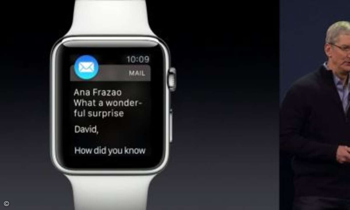 Auch Emails lassen sich auf der Apple Watch abrufen - wie auf allen anderen Smartwatches auch (Foto: Apple / Screenshot CRN)