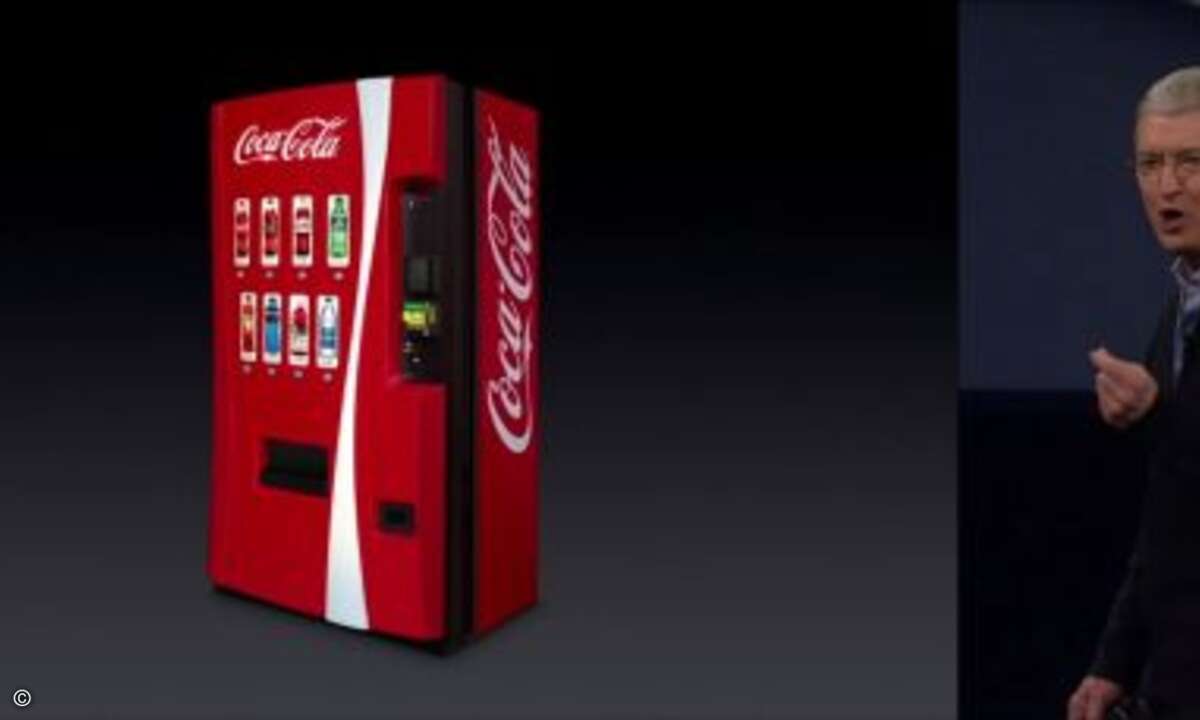 Schon jetzt kann man per Apple Pay an 40.000 Cola-Automaten in den Staaten bezahlen. Bis zum Ende des Jahres sollen es 100.000 sein (Foto: Apple / Screenshot CRN)