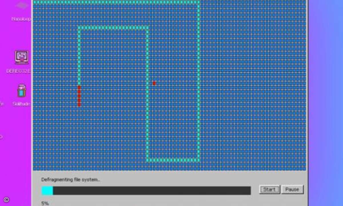 Auch die Systempflege ist spielerisch gelöst - endlich macht Defragmentieren wieder Spaß (Bild: Screenshot Windows93.net)