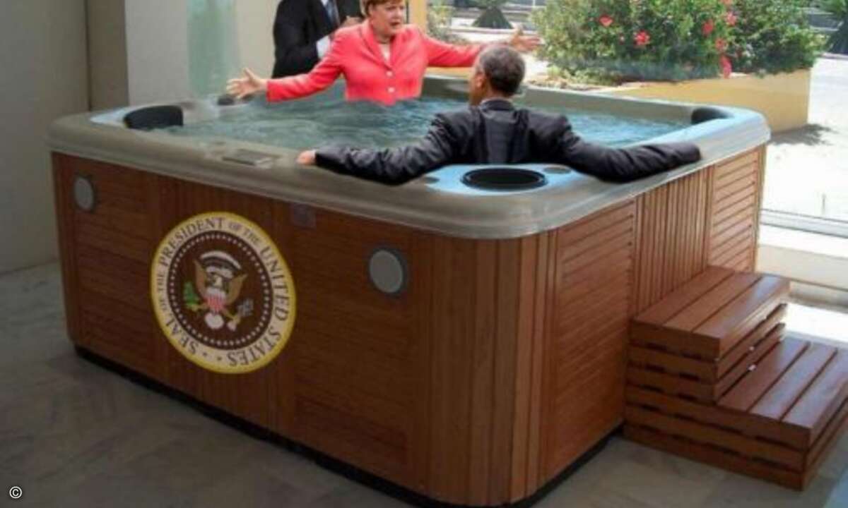 Die Wassertemperatur scheint unserer Kanzlerin wohl nicht zu passen (Foto: Twitter.com)