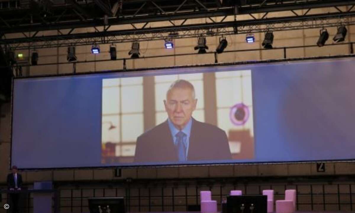 James Goodnight, Gründer und Chef von SAS, sprach zu den Besuchern per Video. (Foto: CRN)