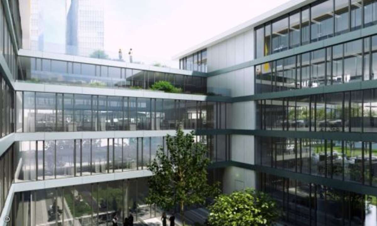 Das Atrium wird ebenso wie ein Cafe öffentlich zugänglich sein (Foto: Microsoft / GPS Architekten)