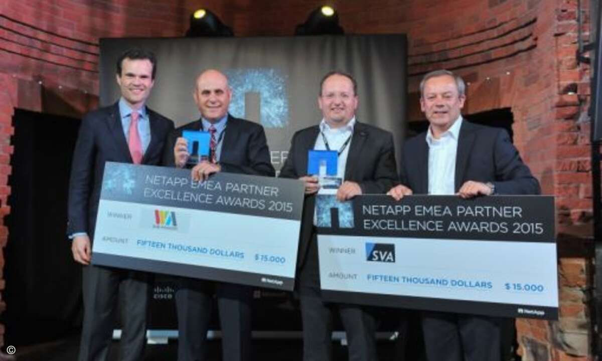 We-Ankor und SVA wurden als »Flash Partners of the Year« ausgezeichnet, für das deutsche Systemhaus holte Michel Baus (2.v.r.) den Preis ab (Foto: NetApp)