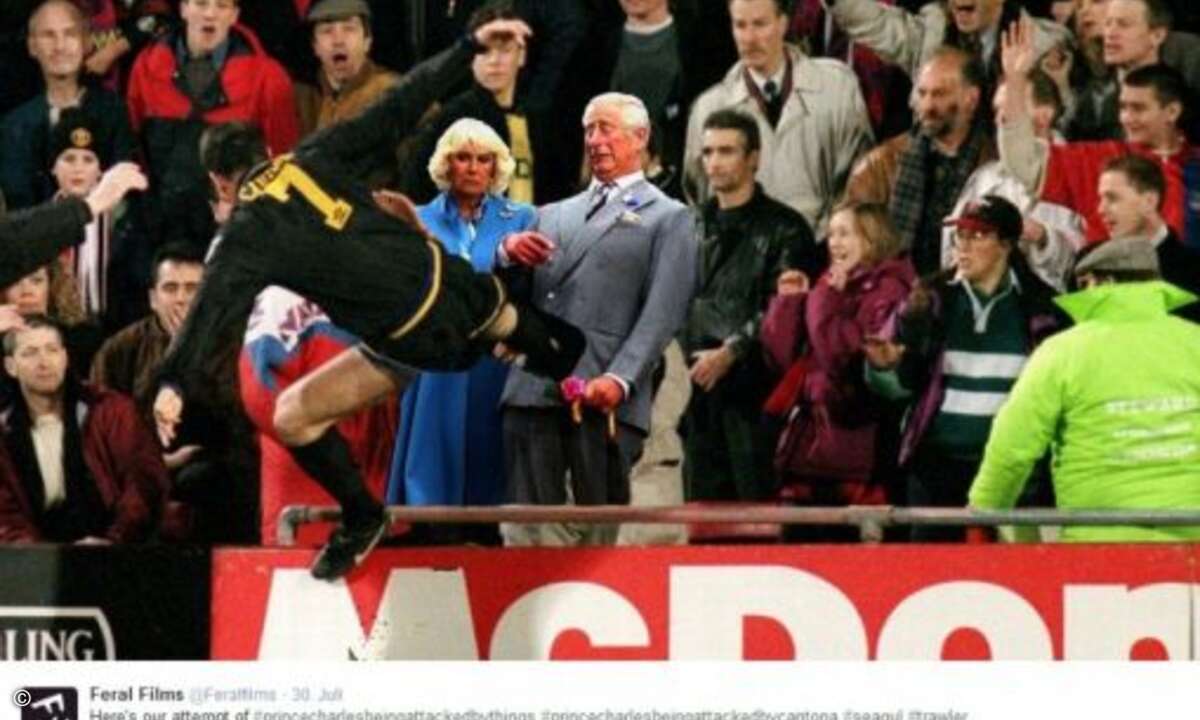 Diesen Fan trat Eric Cantona vor 20 Jahren wirklich ... (Foto: Twitter.com)