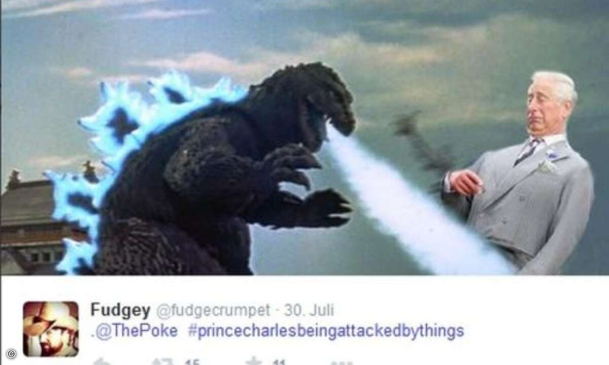 Nur ein Prinz stellt sich Godzilla in den Weg (Foto: Twitter.com)
