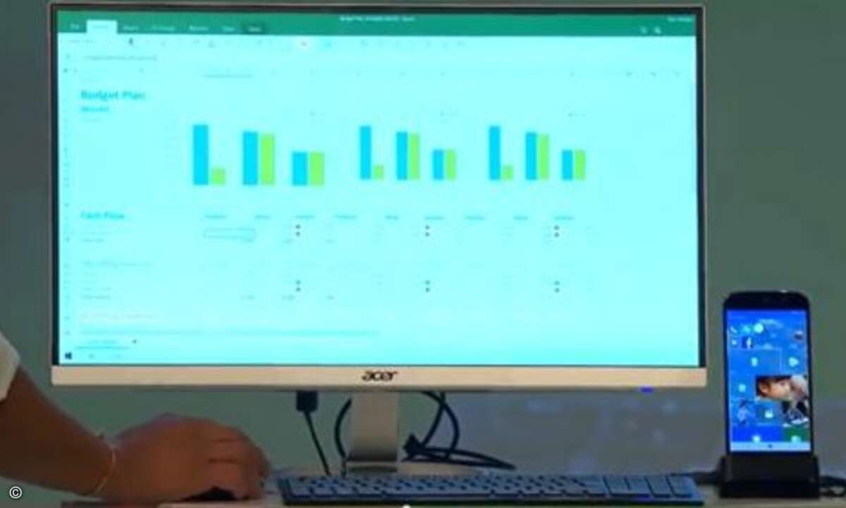 Acer will es als »PC-Phone« vermarkten und mit Dockingstation, Tastatur und Maus verkaufen (Foto: Screenshot)