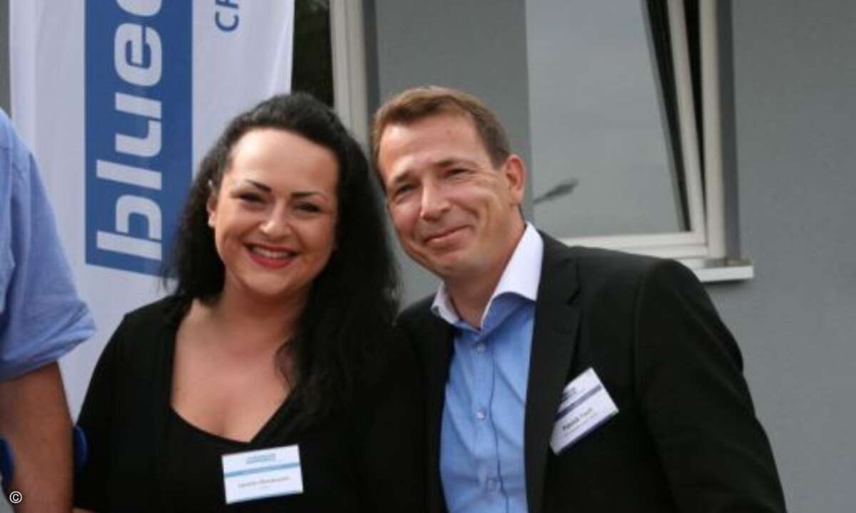 Jasmin Ressmann von Collax und Patrick Fauti von Triumph Adler tauschten sich auf dem Bluechip-Event aus (Foto: CRN)