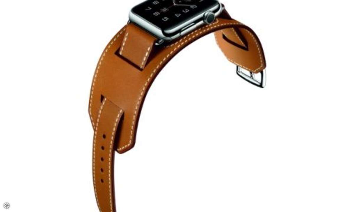Insgesamt steuert Hermès drei verschiedene Lederarmbänder bei, darunter auch dieses, Cuff genannte Modell (Foto: Apple)