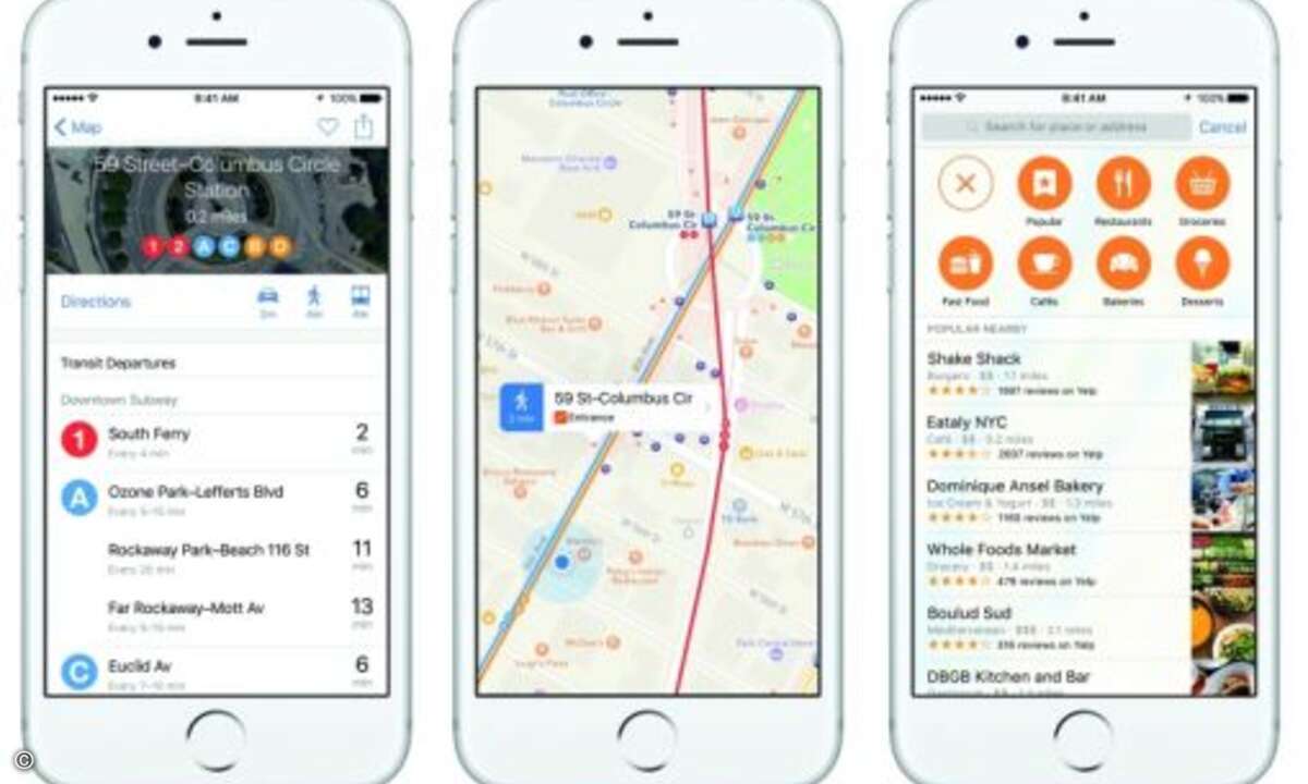 ... und auch die Maps-App, die nun in einigen Städten die Fahrpläne des öffentlichen Nahverkehrs kennt (Foto: Apple)