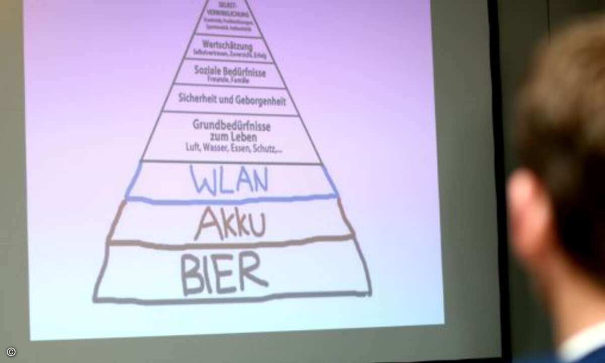 Die Bedürfnispyramide an den Bedarf des Channels angepasst: am wichtigsten sind in absteigender Reihenfolge Bier, Akku und WLAN (Foto: CRN)