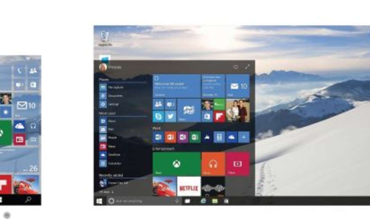 Windows 10 auf einem Smartphone (links) und einem Rechner (rechts) (Foto: Microsoft)