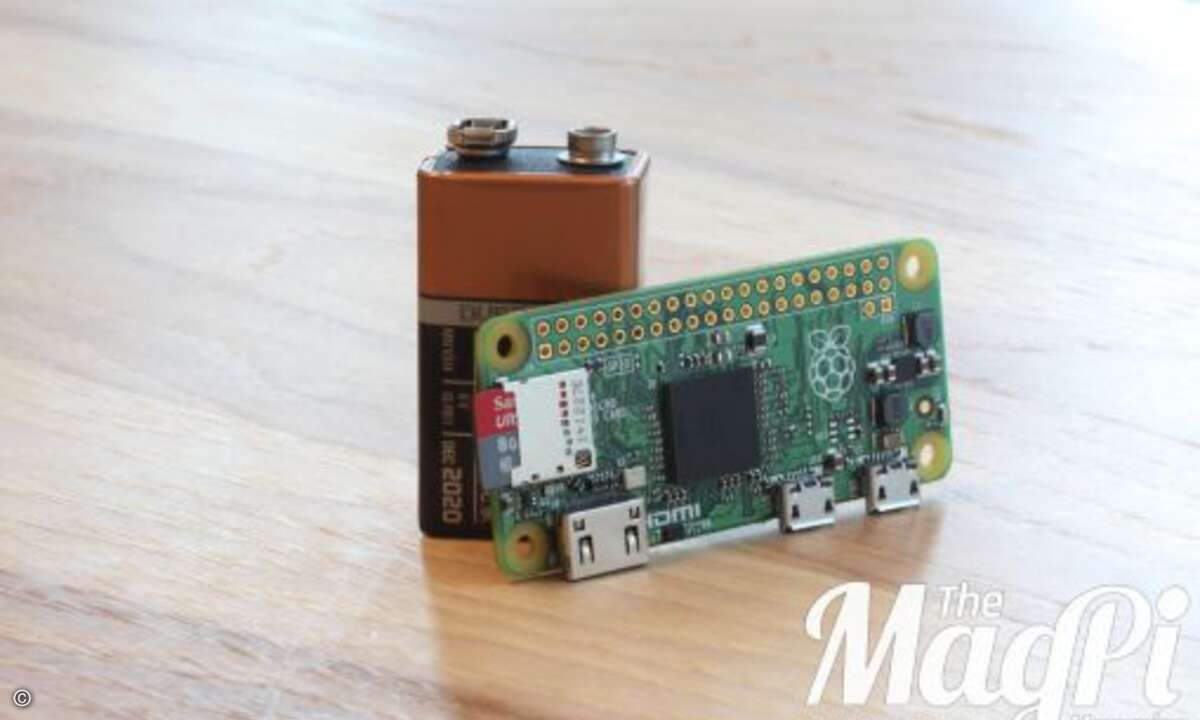 ... und kaum größer der 9V-Block. (Foto: The Magpi, Raspberry Pi Foundation)