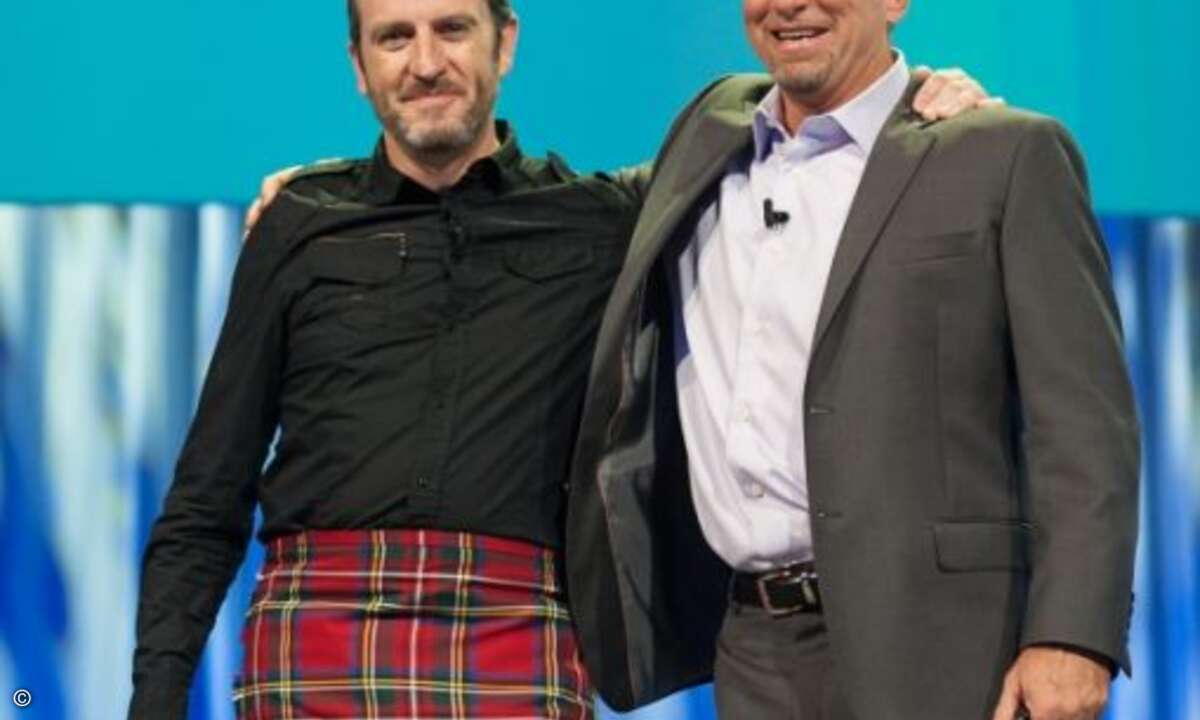 Kann man mal machen: NetApps Matt Watts absolvierte seinen Auftritt im Schottenrock (Foto: NetApp)